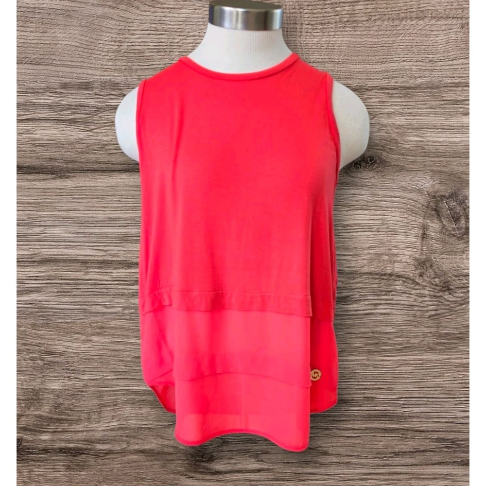 Michael‎ Kors Size S Tank top sleeveless Womens Coral Red sheer bottom  #029